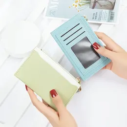 Titulares de cartão Bolsa Feminina Zipper Bolsa PU Couro Splicing Cor Pequeno Clipe de Dinheiro Fresco