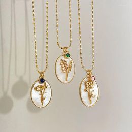 Pendant Necklaces Vintage 12 Month Flowers 18K Real Gold Plated Charm Chain Necklace Amulet Lucky Choker Delicate Floral Party Jewellery