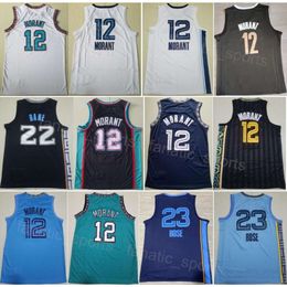 Team Basketball Ja Morant Jerseys 12 Man City Desmond Bane 22 Derrick Rose 23 Embroidery And Sewing Earned Icon Association Blue White Black Pure Cotton High Quality