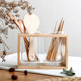 Kitchen Storage Simple Japanese Glass Tableware Shelf Transparent Fork Spoon And Chopsticks Tube Rack Box Household