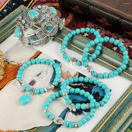 Strand Europe And The United States Bohemian Niche Design Bring Good Luck Turquoise Strings Natural Stone Beads Vintage Bracelets