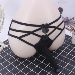 Underpants Sexy Hollow Out Strap Lingerie Sissy Pouch Panties Bow Underwear Japanese Low Waist G-String Thong Open/Close JJ Penis Sheath