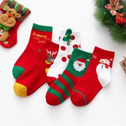 Barnstrumpor 5pairs/Lot Children's Socks Autumn and Winter Cartoon Elk Christmas Tube Socks Combed Cotton Red Boys Girls Baby Socks 231121