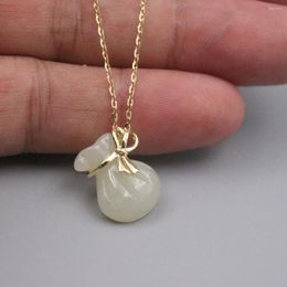 Chains Solid 925 Sterling Silver Natural Jade Bag Pendant With Wheat Link Chain 20"L