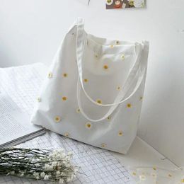 Duffel Bags 2023 Cute Shoulder Tote Bag Canvas For Women Girls SEmbroidery Daisy Crochet