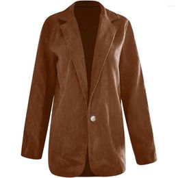 Women's Suits Corduroy Jacket Suit Blazers 2023 Korean Style One Button Fall Winter Long Sleeves Casual Ladies Tailored Collar Coat