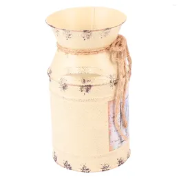 Decorative Flowers Rustic Metal Flower Vase French Style Country Shabby Bucket Galvanised Milk Can Home Decoration