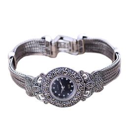 Wristwatches Jade Angel Women's Vintage Style Marcasite Sterling Silver Bracelet Ladies Wristwatch