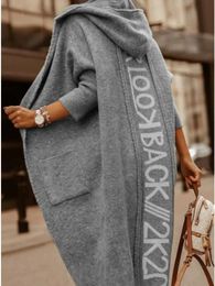 Women's Knits Tees Cardigans Knit Sweater Women Spring Autumn Winter Letter Maxi Loose Soft Coat Jacquard Y2k E-girl Long Knitted Jacket Cardigan 231120