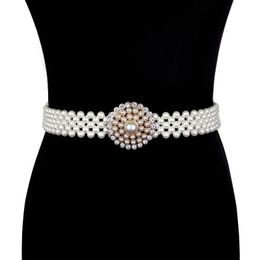 Belts Elegant Women Pearl Waist Belt Elastic Buckle Chain Female Girls Party Dress Rhinestone Crystal