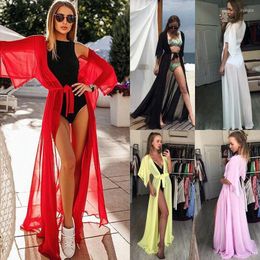 Women's Swimwear Summer Lady Beach Cover Up Sexy Bikini 2023 Chiffon Long Dress For Women Solid Bathing Suit Tunic Kaftan