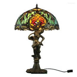 Table Lamps 16" Handmade Art Tiffany Colorful Green Glass Lamp For Foyer Apartment Bar Bed Room Reading Lighting H 65cm 1024