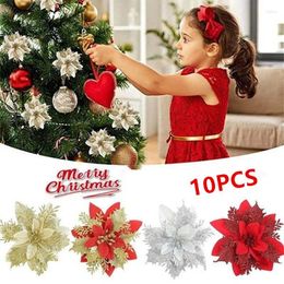 Decorative Flowers 10PCS Artificial Plastic Christmas Florals Glitter Fake Tree Decorations Gift Xmas Ornament Party Supplies