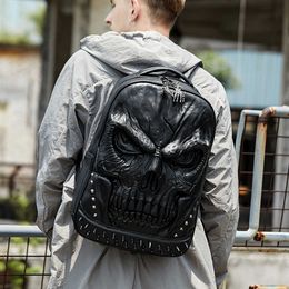 backpack 3D Embossed Skull Backpack bags for Men unique Originality man Bag rivet personality Cool Rock Laptop Schoolbag For Teenagers 230417