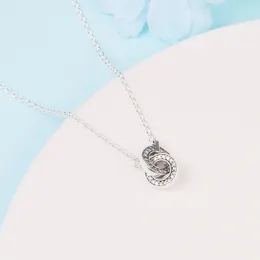 Chains Signature Intertwined Pave Pendant Necklace Real Sterling Silver S925 Fashion Choker Jewellery Female For Women