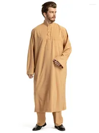 Ethnic Clothing Muslim Robe Arab Men Ramadan Solid Color Pakistan Arabia Turkey Abaya Male Iftar 2 Piece Set Tops And Pants Islamic 3XL