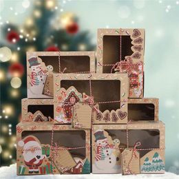Christmas Decorations 3/6pcs Kraft Paper Candy Boxes Merry Cookie Gifts Box Clear Window Packaging Bags Party Favor Year Decoration 2024