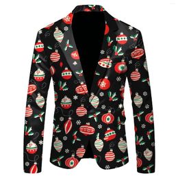 Men's Suits Men Christmas Snowflake Santa Printed Pocket Lapel Button Suit Jacket Mens Pinstripe Vest