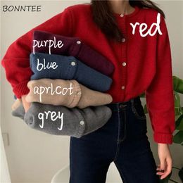Women's Knits Tees Cardigan Women Solid Crew Neck Retro Basic Jumper Sweater Knitted Harajuku Long Sleeve Loose Outerwear Chic Casual Daily Autumn 231120