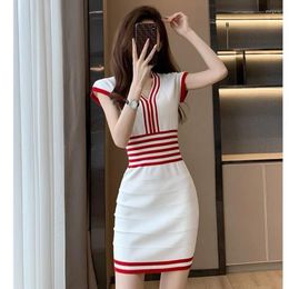 Casual Dresses Women's White Knitted Party Small Short Dress 2023 Summer Sleeveless V Neck Vest Skirt Korean Style Brazil