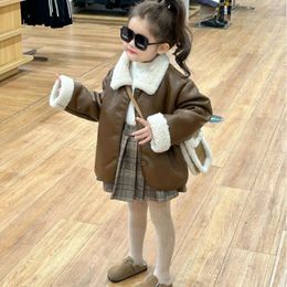 Jackets Girl Winter Coat 2023 Children Wear Korean Style Girls Inside Lamb Fur Plus Cashmere Thick