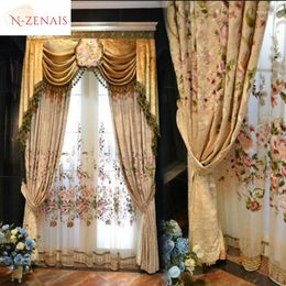 Curtain European Luxury Embroidered Jacquard Colourful Curtains Chenille For Bedroom And Living Room Semi-blackout