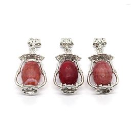 Pendant Necklaces 1pc 31x53mm Natural Semi-precious Stone Pendants Red Agate Section Charms Magic Lamp Shaped DIY For Making Necklace