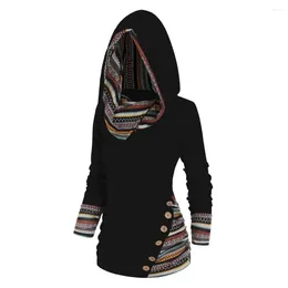 Women's Sweaters Women Ethnic Style Hoodie Geometric Stripe Splicing Print Mid-length For Autumn/winter