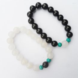 Strand 2PCS / Set Angel Eyes Lovers' Couple Natural Stone Beads White Snow Quartzs Black Onyx Bracelet Man Women Jewelry