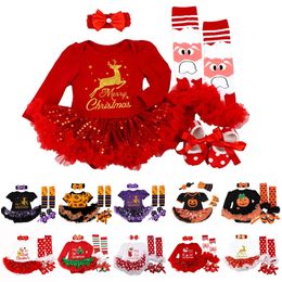 Rompers My 1st Christmas Baby Girls Romper Sets Shorts Dress Set Halloween Costume Clothes Baby Clothing 4Pcs Christmas's Baby Gifts 231120