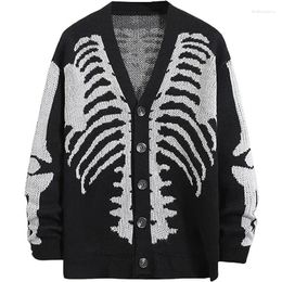 Men's Sweaters Butemoda Mens Harajuku Retro Skull Printed Long Sleeve Cardigan Sweater V-neck Button Down Coat Y2K Knit Tops