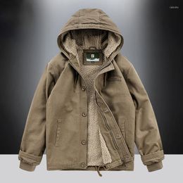 Men's Jackets Mens Coat Winter Cotton-padded Jacket Hooded Lamb Cashmere Male Large Size Cargo Cardigan Outerwear Chaquetas Hombre