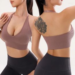 Yoga Outfit Deep V Sexy Triangle Cup Non-marking Sports Bra Hanging Neck Adjustable Back Comfortable Leisure Bottoming Underwear