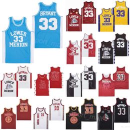 LOWER MERION Jerseys College BRYANT Basketball Moive High School ALTERNATE COLOR-SPLIT SYLE Team Colour Black Red White Blue University Vintage HipHop Shirt