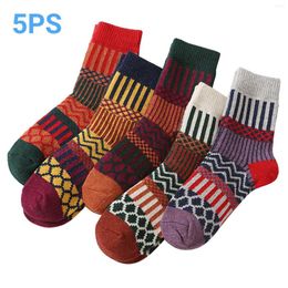 Men's Socks Girl Christmas Men Autumn And Winter Personalized Knitting Wool Striped Geometry Vintage Without Seams Women