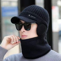 Berets Knit Suit Men Keep Warm Winter Hat Soft Add Fur Lined Beanie Hats For Outdoor Fashion With Earmuffs Knitted CapBerets Pros22