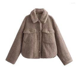 Women's Jackets YENKYE Vintage Women Long Sleeve Lapel Collar Fleece Jacket Autumn Winter Female Pockets Warm Coat