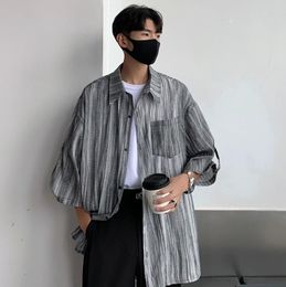 Men's Casual Shirts Summer Tie-dye Striped Lapel Short Sleeve Men Shirt Streetwear Pocket Tops 2023 Korean Loose Fashion Camisas