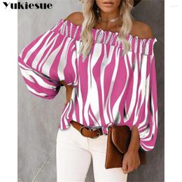 Women's Blouses Elegant Women's Summer Fashion Casual Woman Tops Women Shirt Blouse Chemise Femme Blusas Off Shoulder Striped Top