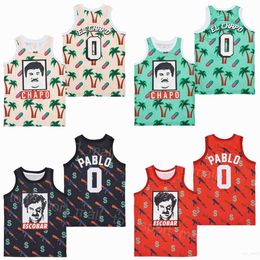 Movie Basketball 0 El Chapo Jerseys TV Series COCO Greenery Pablo Escobar Retro HipHop College For Sport Fans Breathable Pure Cotton Retire Brown Red Black Green