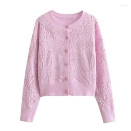 Women's Knits Women Embroidered Knitted Jacket Fashionable Round Neck Long Sleeved Single Breasted Warm Sweater Cardigan Trend Street Style