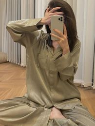 Women's QWEEK Cardigan for Women Trouser Suits Designer Clothes Loungewear Chic Elegant Sleepwear Summer Solid Pamas 230421