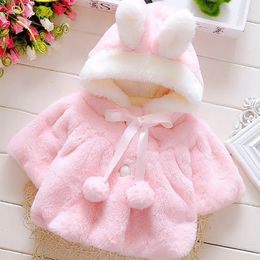 Куртки для новорожденных, пальто для маленьких девочек, пальто с кроликом, детская куртка с капюшоном, детское пальто с героями мультфильмов, детская хлопковая куртка, зимнее пальто 231120