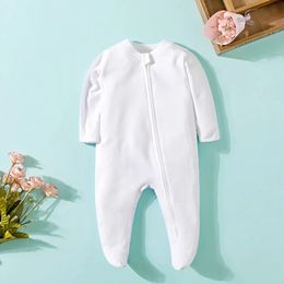 Rompers 0-9 Months Baby Rompers born Clothes Girl and Boy Long Sleeve Jumpsuit Cotton Zip White Pyjama 231120