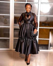 Party Dresses American And Africa Women Plus Size Elegant Black Colour See Through Shirt Dress Fashion Layers Office