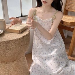 Women's Sleepwear Appliques Nightgown Womens Floral Night Dress Summer Korean Style Sleep Nightwear Pyjamas Spaghetti Strap Home Wear