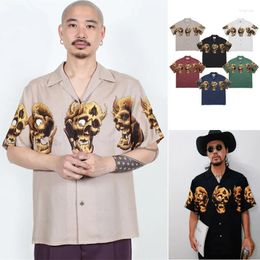 Men's Casual Shirts WACKO MARIA Autumn Skeleton Ghost Head Printing Shirt Men Woman Summer Hawaiian Style Short Sleeve