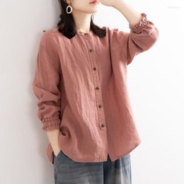Women's Blouses Women's Cotton Shirt Harajuku Blouse Woman Collection 2023 Orange Top Elegant Women Long Sleeve Tunic