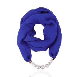 Scarves Solid Colour Jewellery Statement Necklace Pearl Pendant Scarf Women Bohemia Neckerchief Foulard Femme Accessories Hijab Stores