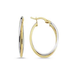 Hoop Earrings & Huggie Oval Two-Color 14 Carat Gold Ring EarringsHoop